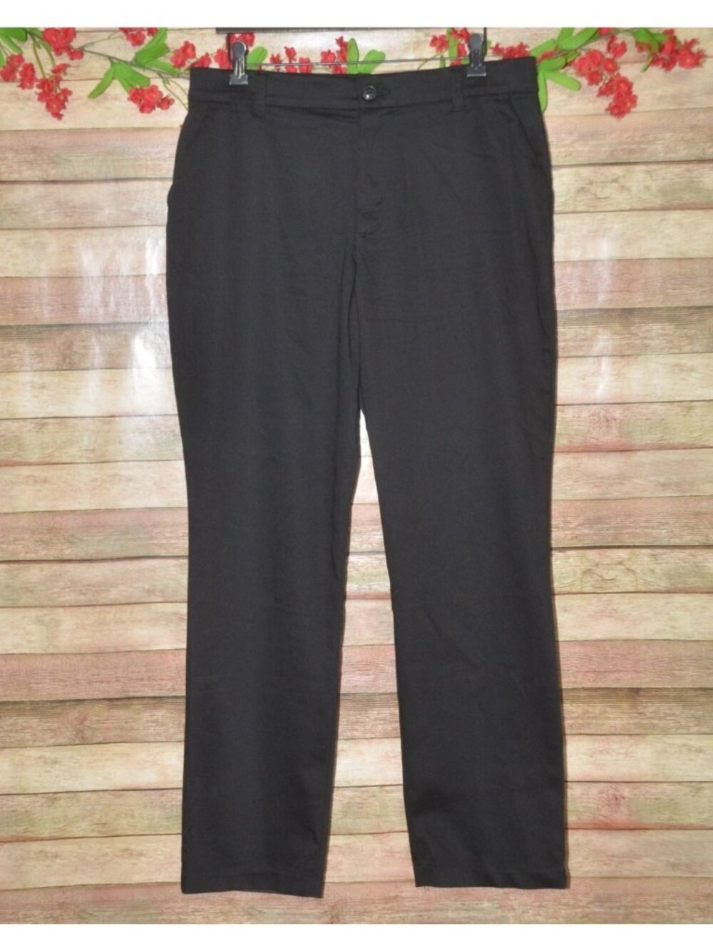 Lee Womens Black Stretch Pants Size 14 Straight Leg Career Dress 35 Waist